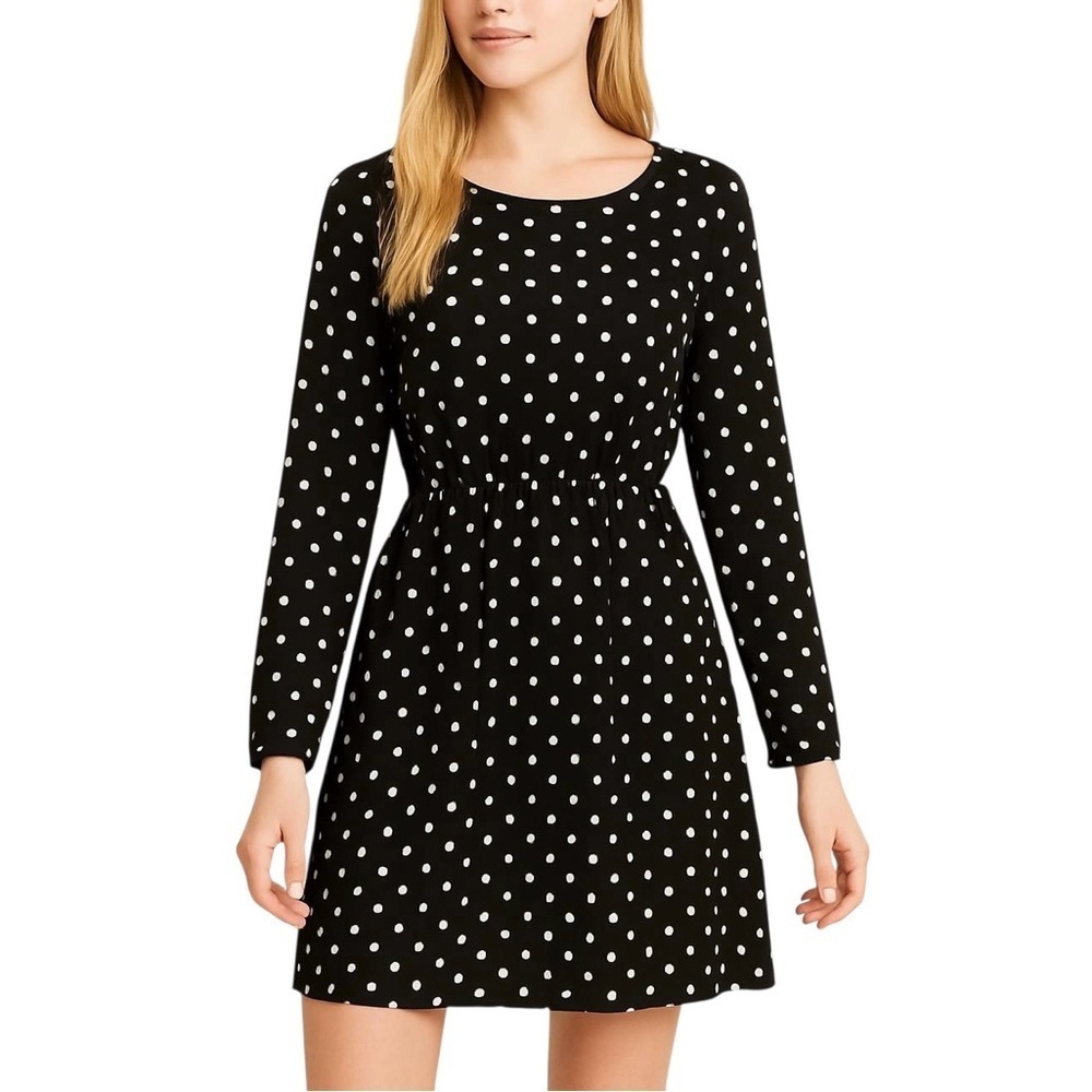 J. Crew Black White Polka Dot Long Sleeve Dress Size 6